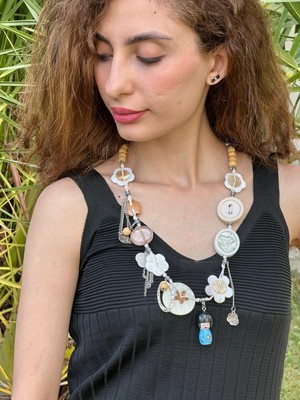 Gönülden Tasarım Matruşkalı Sedef Çiçekli Kadın Kolye 30 cm