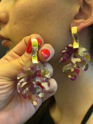 Gönülden Tasarım Renkli Kemik Yaprak Kadın Küpe 8 cm