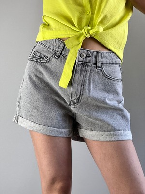 Gönülden Tasarım Gri Denim Yüksek Bel Şort