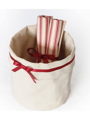 Alesta Home Kırmızı Kurdele Detaylı Pamuklu Dekoratif Sepet 20x20 cm SPT005