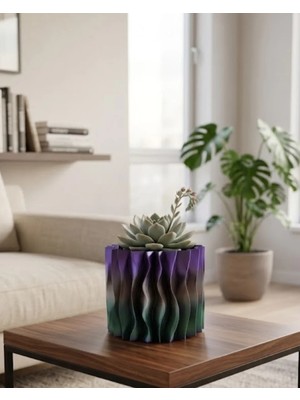 Timion Modern Dalgalı Tasarımlı Mor 3D Dekoratif Vazo Ev Ofis Dekoru