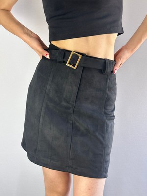 Gönülden Tasarım Kemerli Süet Kadın Mini Etek