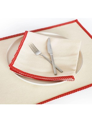 Alesta Home Alesta Home Kırmızı Biyeli Krem 6'lı Keten Amerikan Servis 35x50cm SRV010