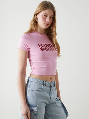 Lc Waikiki Yeni Sezon Bisiklet Yaka Baskılı Kadın Crop