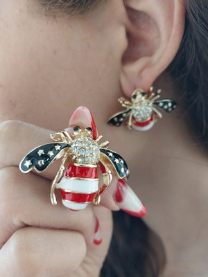 Gönülden Tasarım Zirkon Taşlı Arı Kadın Küpe 2 cm