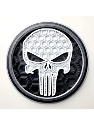 North Edge 3D Punisher Skull 3D Duvar Dekoru – Süper Kahraman Temalı Kabartmalı Tablo – 18 cm