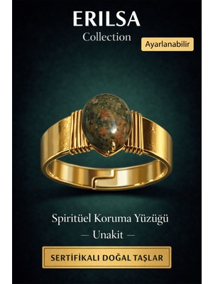 Erilsa Sertifikalı Unakit Doğal Taş Yüzük Ayarlanabilir - Bakır Üzeri Altın Kaplama Spiritüel Koruma