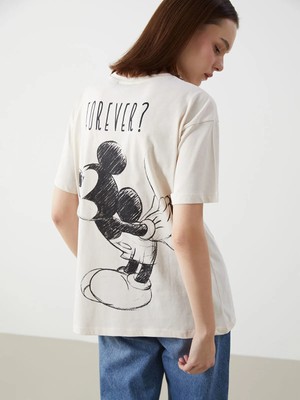 Lc Waikiki Yeni Sezon Bisiklet Yaka Minnie Mouse Baskılı Kadın Tişört