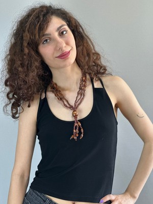 Gönülden Tasarım Bambu Boncuklu Tasarım Kadın Kolye 24 cm