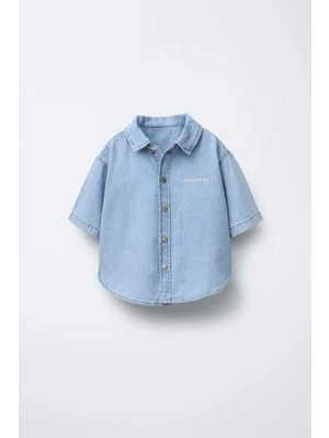 Magu Erkek Çocuk Oversize Denim Mavi Gömlek Şort Takım - Yazlık Ikili Takım