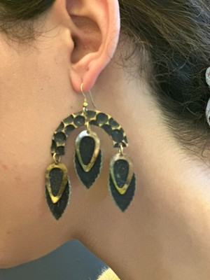 Gönülden Tasarım Eskitme Otantik Yaprak Kadın Küpe 6x4 cm