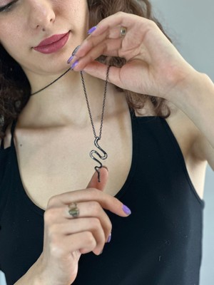 Gönülden Tasarım Zirkon Taş Işleme Unisex Yılan Kolye 38 cm