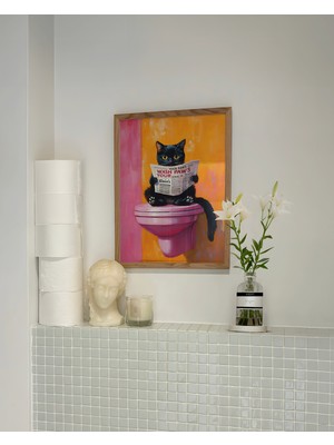 Des Vu Print Tuvalette Gazete Okuyan Kedi Posteri, Kedi Posteri, Çerçevesiz Banyo Kedi Temalı Poster