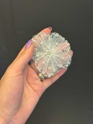 Gönülden Tasarım  Boncuk Işleme Pul Payetli Tül Çiçek Arma Dikiş Aplike 9x9 cm