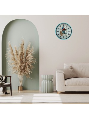 Bucuks Turkuaz 36 cm Strawberry Bird Figürlü Duvar Saati