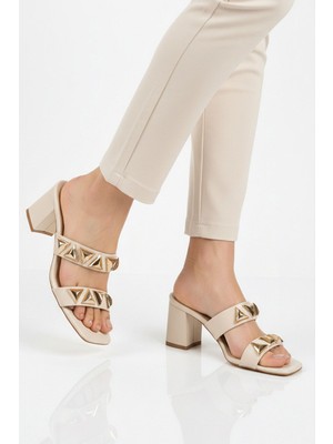 Ayakmod Bej Kadın Topuklu Terlik 547855 Z