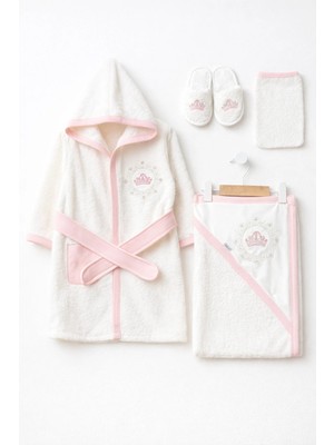 Rain Baby Kız Çocuk Bornoz Set 4 Parça Silgi,terlik, Havlu ve Bornoz 0-3 Yaş