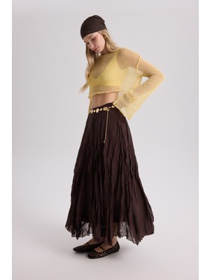 Mai Freesia Kırışık Kahve Uzun Etek