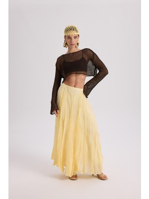 Mai Freesia Kırışık Sarı Uzun Etek