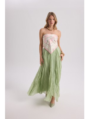 Mai Freesia Kırışık Yeşil Uzun Etek
