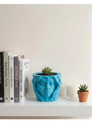 SHC4200 Sanatsal Kadın Yüzü Ağaç Detaylı 3D Baskı Dekoratif Vazo Saksı