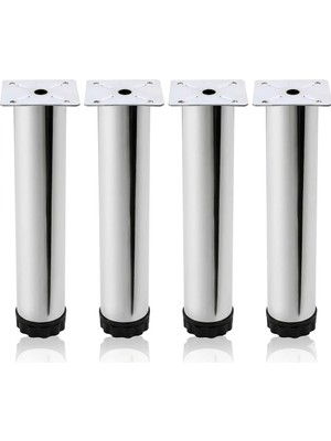 Beauty Be 4 Adet 20 cm Krom Kaplama Metal Ayarlanabilir Mobilya Kanepe Baza Koltuk Yükseltici Ayağı + Vida