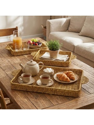 Rivera Tech Rvr Iç Içe Geçebilen 3’lü Dikdörtgen Plastik Rattan Tepsi Seti–hasır Görünümlü Çok