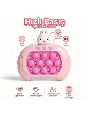 Bbsky Yeni Nesil Tavşan Figürlü Işıklı Sesli Elektronik Pop It Game - Hızlı Basma Yarışı El Konsolu - Çocuklar Için Eğitici Interaktif Stres Oyuncağı - Doğum Günü Hediyesi Popit Oyun Konsolu