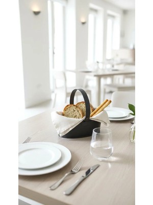 Home GreyfurtArt Metal Ekmeklik Antrasit Koyu Gri Restoran Ev Tipi Sunum Ekmek Sepeti Oval Tasarım Mutfak Organizer Ekmek Servis Kabı Metal Saplı