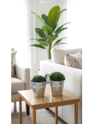 Home GreyfurtArt İkili Metal Saksı Ahşap Saplı Dekoratif Çiçeklik Bahçe ve Salon Düzenleyici Kova Saksı Organizer