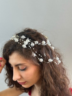 Gönülden Tasarım Inci Boncuklu Dolama Gelin Saç Aksesuarı 30 cm