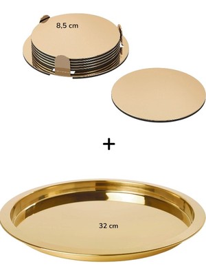 IKEA Glattıs Yuvarlak Tepsi , Pirinç Rengi, 38 cm  ve 8,5 cm Bardak Altlığı (6 Adet)