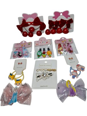 Spteks Kız Çocuk Sevimli Karakterler ve Meyve Figürlü Lastik ve Pens Toka Çeşitleri 10 Lu Set