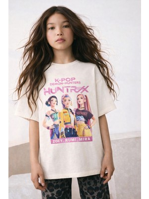 Little Aden Kpop Demon Hunters Huntrix Kısa Kollu Baskılı Kız Çocuk Tişört