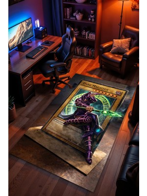Charmbi Yu-Gi-Oh Kara Büyücü Halı Kaymaz Taban Kadife Dokulu Makinede Yıkanabilir Genç Odası Halısı Yolluk