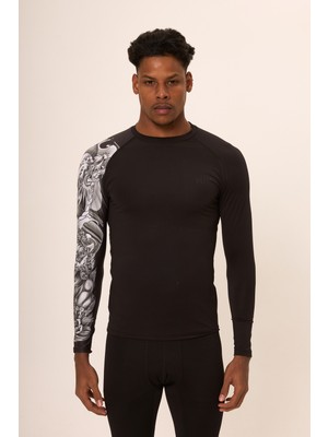 Hnc Sport Dragon Erkek Uzun Kol Tek Kol Dijital Baskılı Compression Fitness Gym Spor Body Tshirt