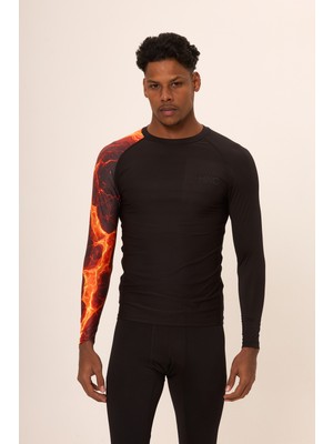 Hnc Sport Ateş Erkek Uzun Kol Tek Kol Dijital Baskılı Compression Fitness Gym Spor Body Tshirt