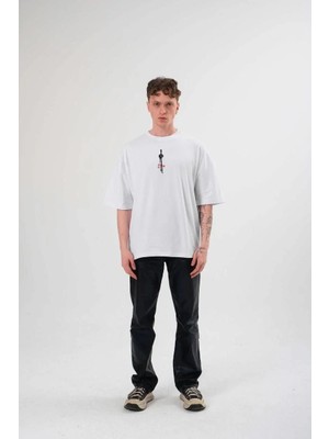Hobilinka Erkek Baskılı T-Shirt Kısa Kol Bisiklet Yaka Regular Fit Rahat Kalıp Günlük Tişört - Beyaz