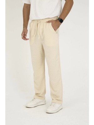 Hsc Bilişim Jakar Kutu Desenli Baggy Eşofman Pantolon - Bej