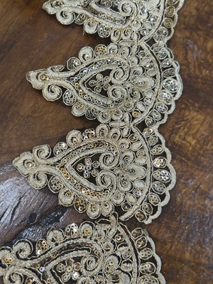 Gönülden Tasarım En 14 cm Osmanlı Desenli Nakış Payet Işleme Altın Varaklı Şerit Dikiş Aksesuarı 1 Metre