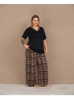 Lady Pijama Kısa Kollu Büyük Beden Viskon Kumaş Pijama Takımı