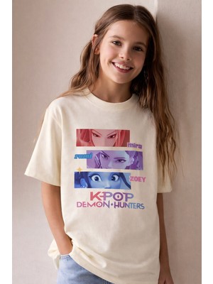 Little Aden Kpop Demon Hunters Huntrix Kısa Kollu Baskılı Kız Çocuk Tişört