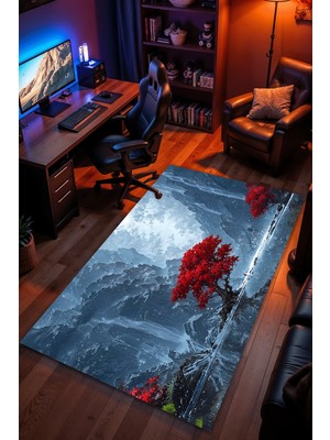 Charmbi Kızıl Ağaç Halı Kaymaz Taban Kadife Dokulu Makinede Yıkanabilir Genç Odası Halısı Yolluk