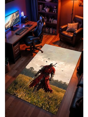 Charmbi Elden Ring Temalı Halı Kaymaz Taban Kadife Dokulu Makinede Yıkanabilir Genç Odası Halısı Yolluk