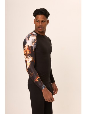 Hnc Sport Duman Erkek Uzun Kol Tek Kol Dijital Baskılı Compression Fitness Gym Spor Body Tshirt