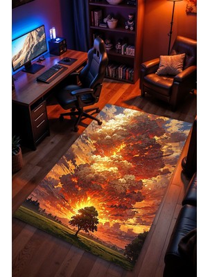 Charmbi Aydınlanma Temalı Halı Kaymaz Taban Kadife Dokulu Makinede Yıkanabilir Genç Odası Halısı Yolluk