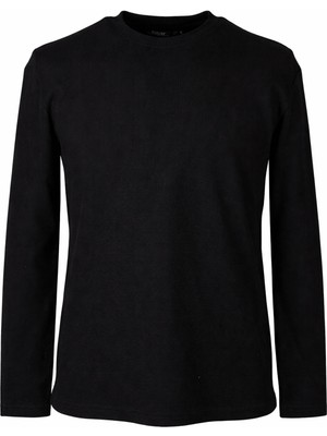 Trender Waffle O Yaka Siyah Erkek Sweatshirt 5073-2