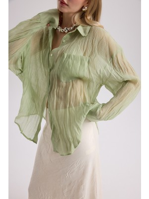 Mai Darya Kırışık Detay Yeşil Gömlek