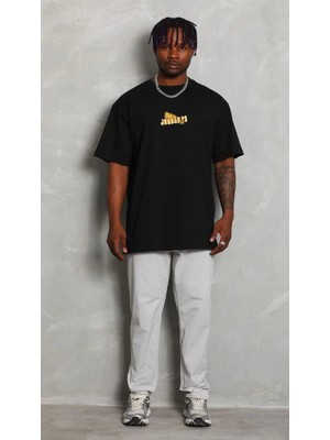 Hobilinka Erkek Bisiklet Yaka Baskılı Oversize T-Shirt - Siyah