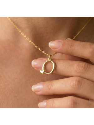 Ashak Accessories Kadın 925 Ayar Gümüş Zincirli O Harfi Kalpli Baş Harfli Kalp Harf Alfabe Isim Kolye